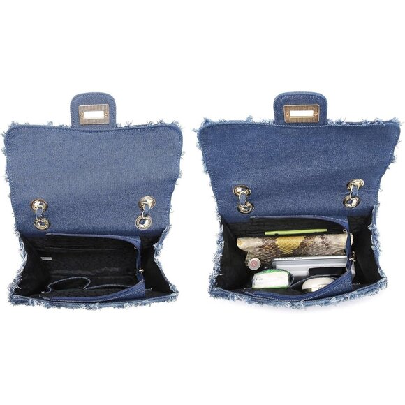 MKP Small Quilted Denim Crossbody Bag for Women, Chain Strap Evening Clutch - Picture 3 of 6